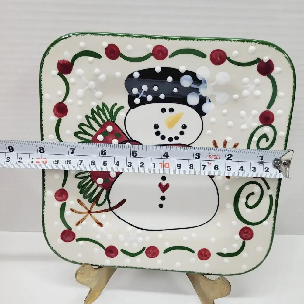 Set of 4 Expressly Yours Textured Snowman Christmas 7 3/4” Square Cookie Plates